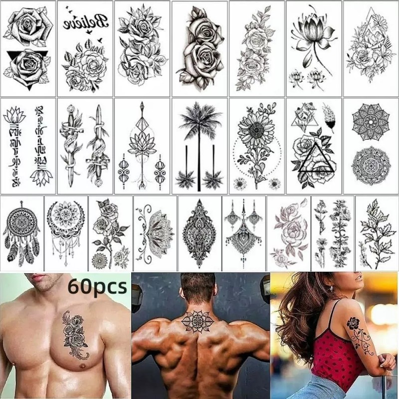 MINI BOXX 60 Tatuajes Tattoo Temporales Falso Letras Flor Brazo