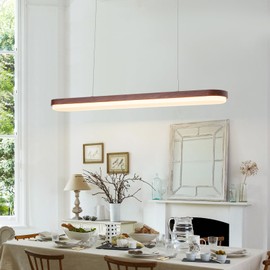 EDISLIVE Modern Linear LED Island Light Dimmable LED Chandelier 38.6 in Adjustable Linear Hanging Light Fixture 3000K-6500K 37W Pendant Light with Iron Acrylic for Dinning Room Kitchen，Walnut Brown