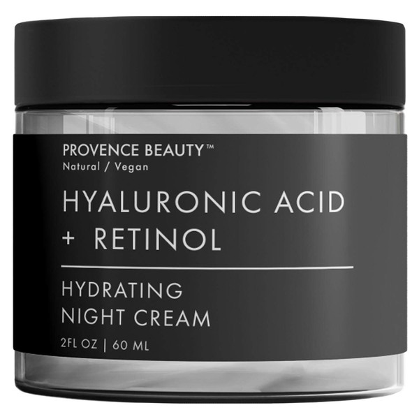 Hyaluronic Acid and Retinol Night Cream - Hydrating Face and Neck Moisturizer for Anti Aging, Wrinkle, Acne, Firming and Dry Skin - Organic Facial Cream for Women, Men and all Skin Types - 2 Fl Oz