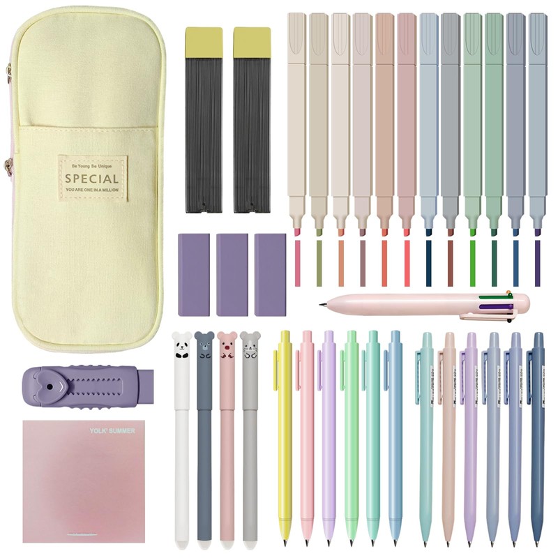 Dacono School Supply Set with Stationery Case, Pastel Highlighters, Gel