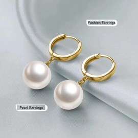 CTEW Pearl Earrings for Women 18K Gold Plated Earrings, Elegant Simulated Pearl Hoop Earrings Lightweight Faux Pearl Earrings Dangle Drop Earrings Wedding Jewelry 12MM