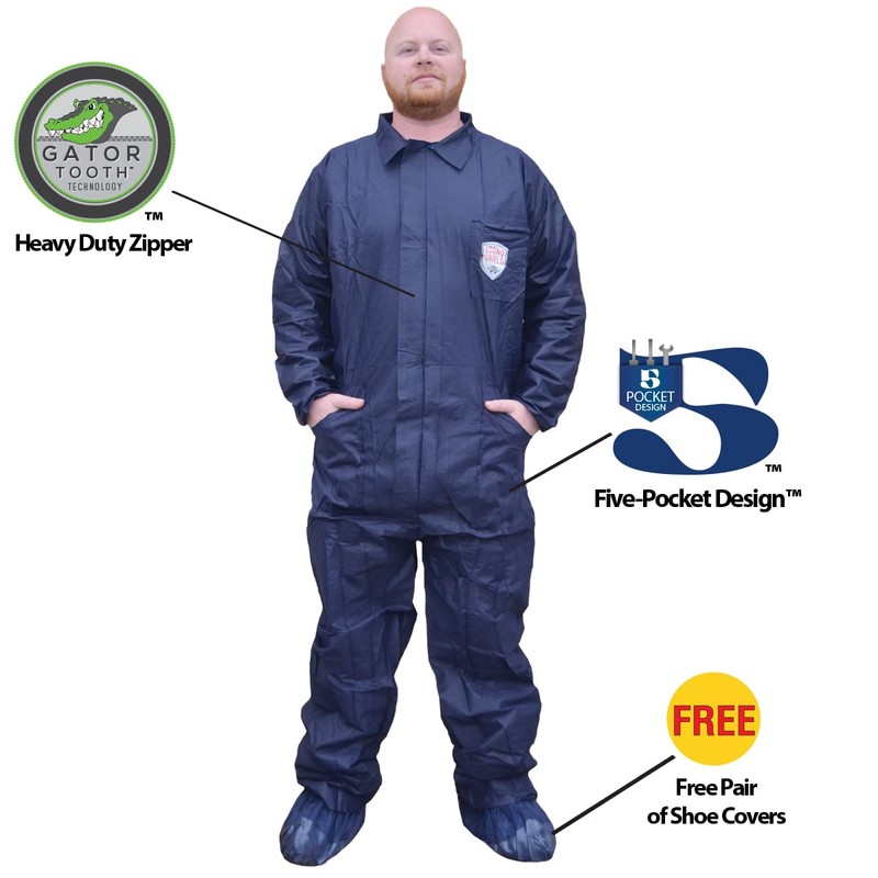 ShuBee® EconoShield® Disposable Coverall, Heavy-Duty Zipper, Protection from Dry Particles,