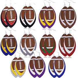 3 Layered Glitter Football Drop Dangle Earrings Faux Leather Teardrop for Women Multilayer Colorful Game Day Sports Lover Jewelry-C