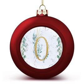 DOREENABE Red Christmas Ball Ornaments, Marble Floral Gold Initial Letter Monogram O Ball Ornament for Christmas Tree Pendant New Year Seasonal Holiday Decoration Xmas Keepsake Wedding for Friends