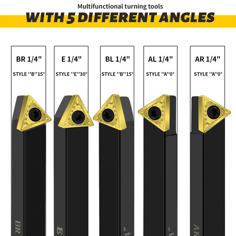 Metal Lathe Cutting Tools,5pcs 1/4'' Shank Indexable Carbide Lathe Turning