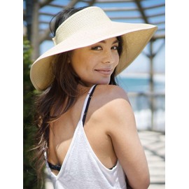 Simplicity Women's Packable Sun Hat Wide Brim Summer Hats for Women Fashionable Roll-up Straw Sun Visor Beige White