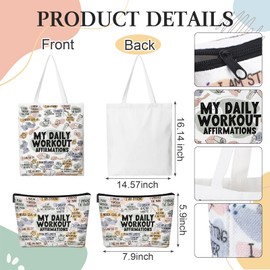 Bulyoou 2pcs Daily Affirmations Canvas Makeup Bag Tote Bag for Women Positive Affirmations Workout Gym Gift for Singer Mother