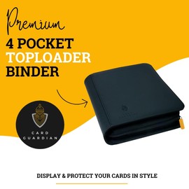 Card Guardian - Toploader 4 Pocket Premium Binder with Zipper for 160 Cards - Side Loaded Pockets - Compatible with Sports and Trading Cards TCG (Black)