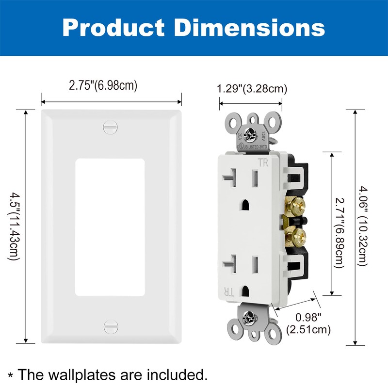 BESTTEN 20 Pack 20 Amp Decor Wall Receptacle Outlet, 20A