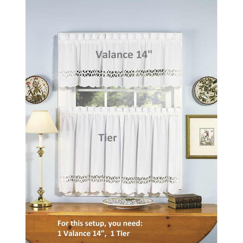 Today's Curtain Hellina Tapework Valance, 14-Inch, White - Hellina CA1800K