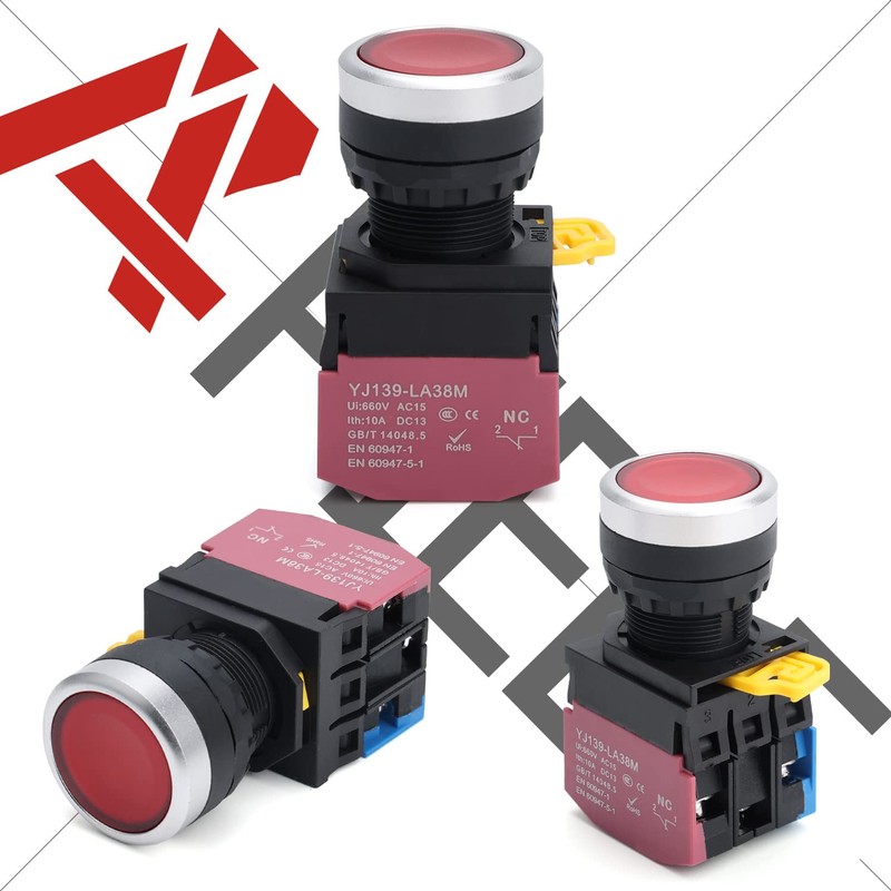 APIELE 22mm Momentary Push Button Switch Metal Head Plastic Body