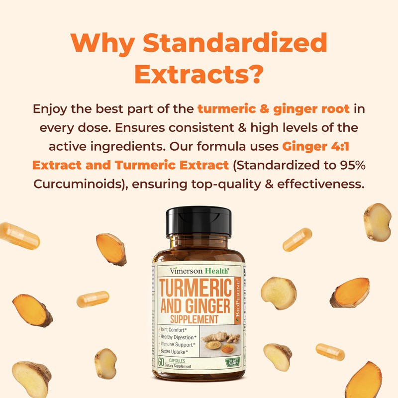 Turmeric Curcumin Supplement with Ginger Root for Joint Support, Digestive