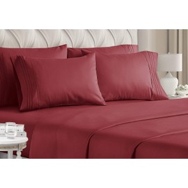 Queen Size Sheet Set - 6 Piece Set - Hotel Luxury Bed Sheets - Extra Soft - Deep Pockets - Easy Fit - Breathable & Cooling Sheets - Wrinkle Free - Comfy - Burgundy Bed Sheets - Queens Sheets - 6 PC