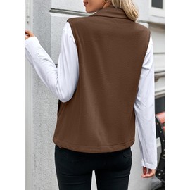 Dokotoo Womens Polar Fleece Zip Vest Fuzzy Sherpa Lightweight Sleeveless Jacket Full Zipper Outerwear Polar Soft Waistcoat Winter Outerwear with Pocket Brown XX-Large