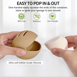 2Pcs Soporte para Esponja de Maquillaje, Funda para esponjas de maquillaje Huevos de Belleza, Inastillable Ecológico Silicona Maquillaje, Soporte de viaje para esponjas de maquillaje (Caqui)