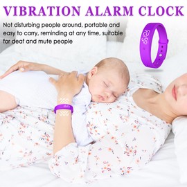 JCSJK Vibrating Silent Alarm Wristband, Alarm Reminder Temperature Measurement Watch Will Not Disturb Others Pill Reminder Wrist Clock for Newborns, Children, Partners & Sports (Purple)