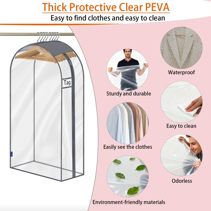 roomtalk Clear Garment Bags for Hanging Clothes 10" Side Gusset,