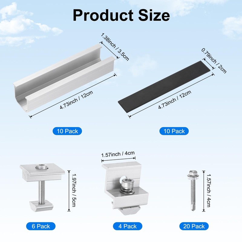 M METERXITY 10 PCS Solar Panel Mounting Brackets Kits, Aluminum