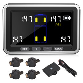 Tyona Tire Pressure Monitoring System, Truck TPMS RV Trailer tpms 0-199psi with 10 Flow Thru Sensors 4.3-inch Color Screen, 6 Alarm Modes, Long-Distance Sensing, for Trucks, Motor Home (4 Sensors)