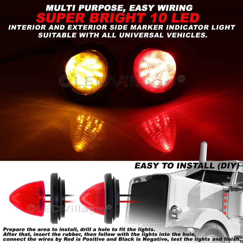 2 Amber + 2 Red Ledvillage 2 Inch 12V DC