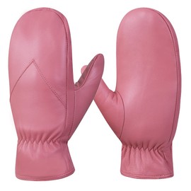 MGGMOKAY Women's Winter Gloves Lambskin Mittens Lined with Fleece, pink
