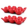 Ceramic Egg Tray 6-Cup Egg Holder Container for Fridge (Red,