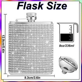 Flasks for liquor for women- Diamond Hip Flasks, Glitter Stainless Steel Leakproof Hip Flasks with Funnel,Bling Rhinestone Hip Flask for Liquor,Cute liquor flasks for women (8oz, Silver)