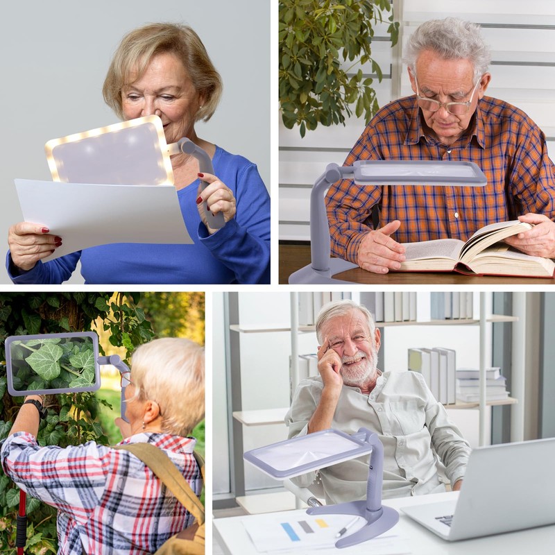 Amoper 2.5X Magnifying Glass with Light and Stand, Full-Page Desktop