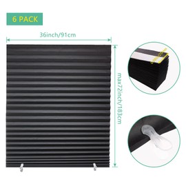Changshade 6-Pack Pleated Paper Shades Cordless Blackout Shades Cut to Size Blinds for Windows of Kitchen, Bedroom, Bathroom, 36”W x 72”H, Black, PLT36BK72A
