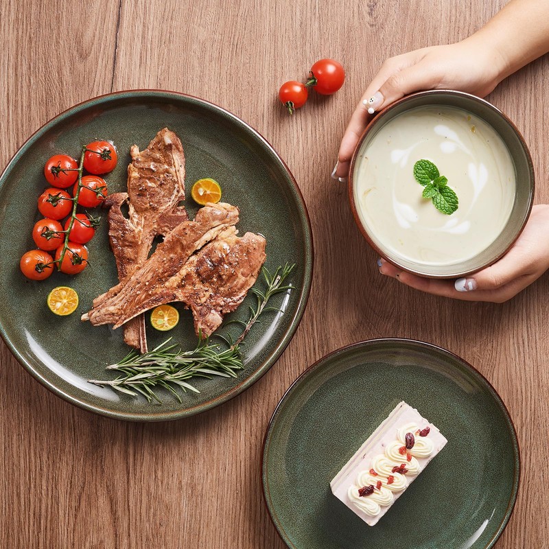 Pokini Stoneware Dinnerware Sets Service for 4, 12 pcs Reactive