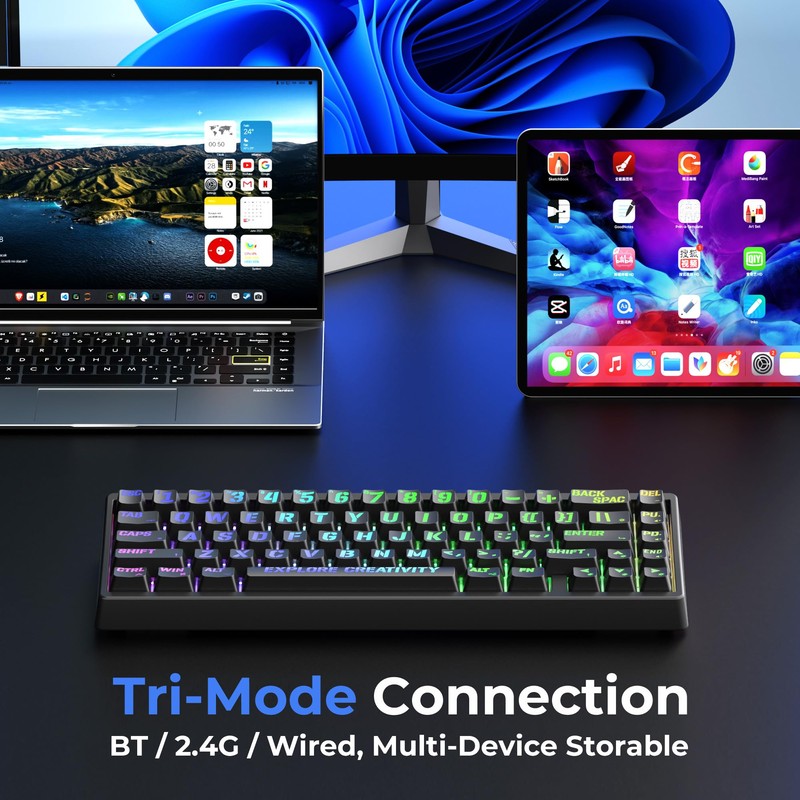 x XVX M67 Wireless 60% Percent Keyboard, QMK/VIA Topographic Gaming
