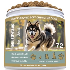Robustpetsup Beef Flavored Dog Hip and Joint Supplement Soft Chews Dogs - with Glucosamine & Chondroitin and MSM - Dog Joint Supplements & Extended Joint Care, 72 Ct