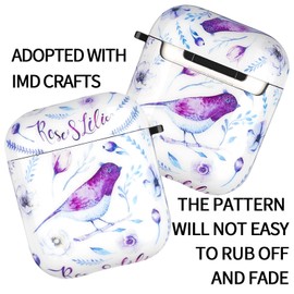 Protective Hard Case Cover Compatible with AirPods 2/1 Generation Skin Portable & Shockproof Women Girls Men with Keychain - Purple Bird