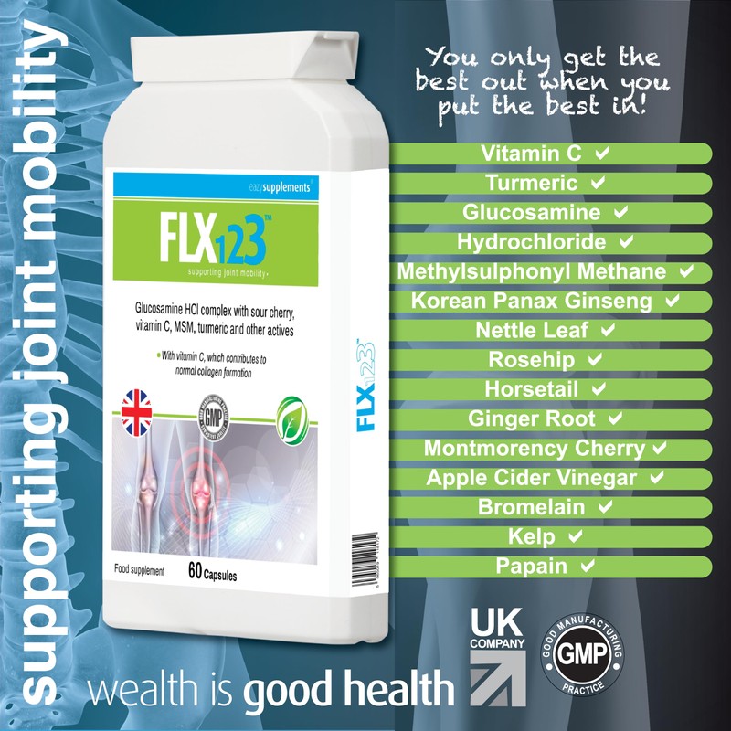 FLX 123 - Vitamin C, Turmeric, Glucosamine, Ginseng, Rosehip, Ginger