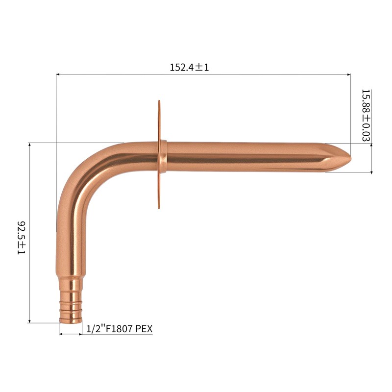 Copper Stub Out Elbow 1/2" x 6" with Wall Flange,