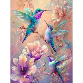 MjhRcll Hummingbird Diamond Painting Kits for Adults,5D DIY Diamond Art Kits Full Round Drill,Flowers Diamond Dots Paintings with Diamonds Gem Art and Crafts for Home Decor 12x16inch