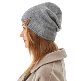 FENELY Winter Women Knitted Beanie Hats Outdoor Rhinestones Cozy Warm Soft Fashion Gray Caps