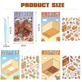 DIY 3D House Stickers Set 3D Stickers, 4 Sets DIY 3D House Stickers, 3D House Sticker Set, 3D Stickers, 3D Stickers Scene Make Your Own Supermarket, Coffee Shop, Restaurant, Bookstore, for Relief