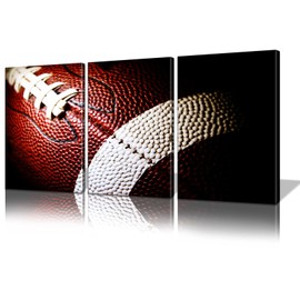BWSPACE Football Wall Art Modern Sports Theme 3 Pieces HD Details of Football Canvas Wall Art Decor for Living Room, Bedroom, Office Framed Ready to Hang