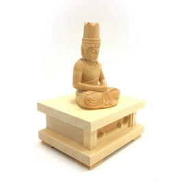 Kurita Good Buddha Statue [Nyorai] Cypress Wooden (Imesterated Realm) Dainichi Nyorai Sitting Statue 2.0 Size (Total Height 5.3 x Width 3.9 x Depth 3.1 inches (13.5 x 10 x 8 cm) with Square Base 5556