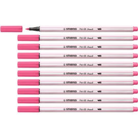Premium Fibre-Tip Pen with Brush Tip - STABILO Pen 68 brush - Pack of 10 - Pink