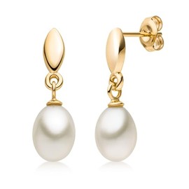 MATERIA by Matthias Wagner GO-11 Pearl Earrings Gold 333 Women's Stud Earrings Hanging, Pearl