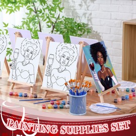 Motipuns 48 Pcs Pre Drawn Canvas Painting Set Sip and Paint Kit Pre Canvas for Adults Family Sip and Paint Party Favor DIY Virtual Party Gifts(Woman and Wine)