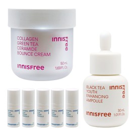 Innisfree Collagen Green Tea Ceramide Elasticity Barrier Cream + Black Tea Youth Enhancing Ampoule 30ml+ / 이니스프리 콜라겐 그린티 세라마이드 탄력장벽 크림+블랙티 유스 인핸싱 앰플 30ml+