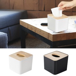 Wooden Tissue Box Holder, Small Square Paper Holder Box with Dustproof Lid, Waterproof Modern Simple Facial Tissue Box Holder for Bathroom, Office (White)