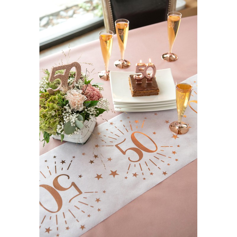 Santex 7344-18-30 Glittery Age Table Runner, Metal, White/Rose Gold, 18