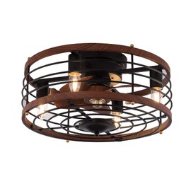 TFCFL Caged Ceiling Fan with Lights Remote Control, 18 Inch Semi Flush Mount Bladeless Fandelier Fan, Farmhouse Low Profile Fan, 6 Speeds, Time Function for Bedroom Kids Room (Brown)