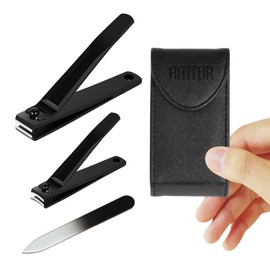 Nail Clipper Set, Travel Portable 3-Piece Set, Sharp and Wide Nail Clipper, Normal Nail Clipper and Nail Sharpening Sheet, Black