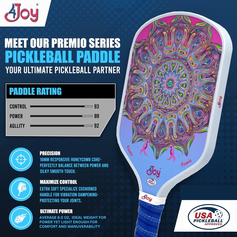 4Joy Pickleball Paddle Premio Series 16MM DinkForPink