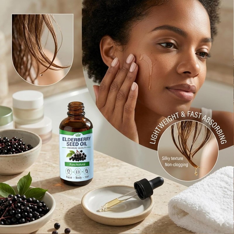 AQILUN Elderberry Seed Oil, Cold Pressed Elderberry Seed Oil, Pure